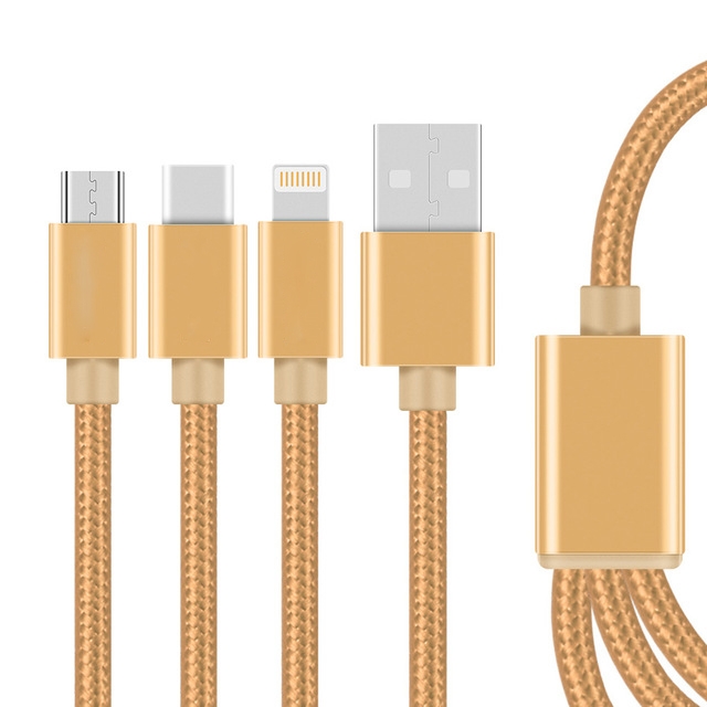 Micro USB Type C Lightning Cable Mobile Phone Cables 3 in 1 Nylon Braided Multiple Charging Cable