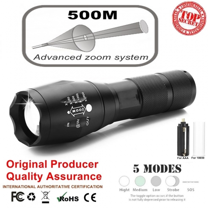 Aluminum Waterproof Zoomable Cree Led Flashlight Torch Tactical light AAA 18650 Rechargeable Battery