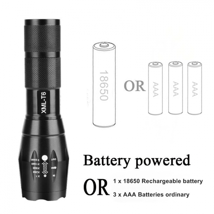 Aluminum Waterproof Zoomable Cree Led Flashlight Torch Tactical light AAA 18650 Rechargeable Battery