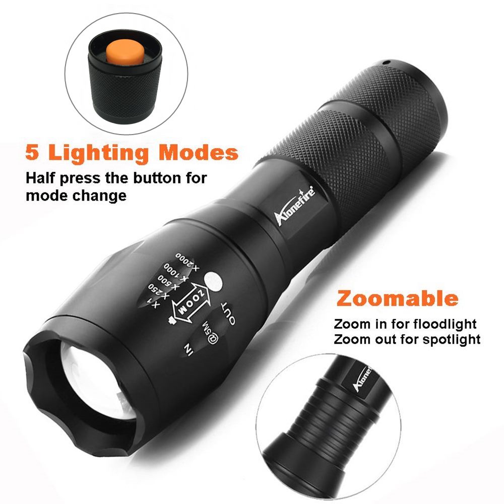 Aluminum Waterproof Zoomable Cree Led Flashlight Torch Tactical light AAA 18650 Rechargeable Battery