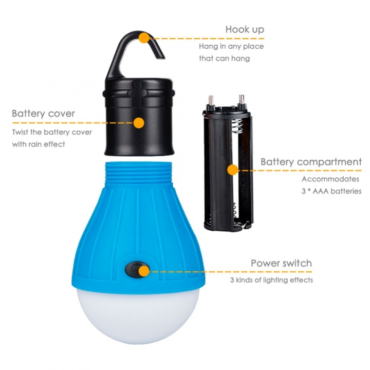 Mini Portable Lantern Tent Light LED Bulb Emergency Camp Lamp Waterproof Hanging Hook Flashlight