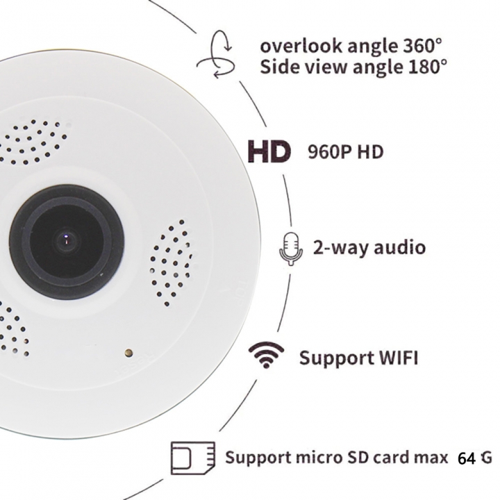 360 Degree Panoramic Wide Angle MINI Cctv Camera Smart IP Wifi Wireless Fisheye Lens 1080P Camera