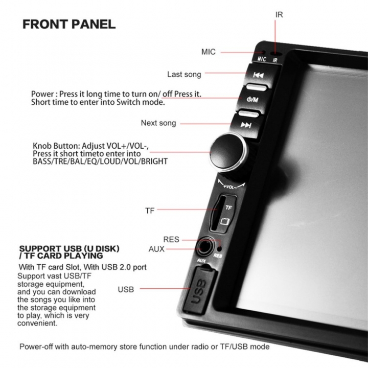 Car Video Player 7 inch Touch Screen Multimedia MP5 Player USB FM Bluetooth With Rear View Camera
