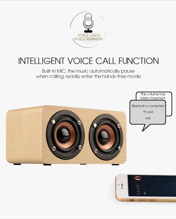 Wooden Wireless Bluetooth Speaker Portable HiFi Shock Bass TF card Soundbar for Phone