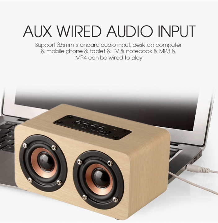 Wooden Wireless Bluetooth Speaker Portable HiFi Shock Bass TF card Soundbar for Phone