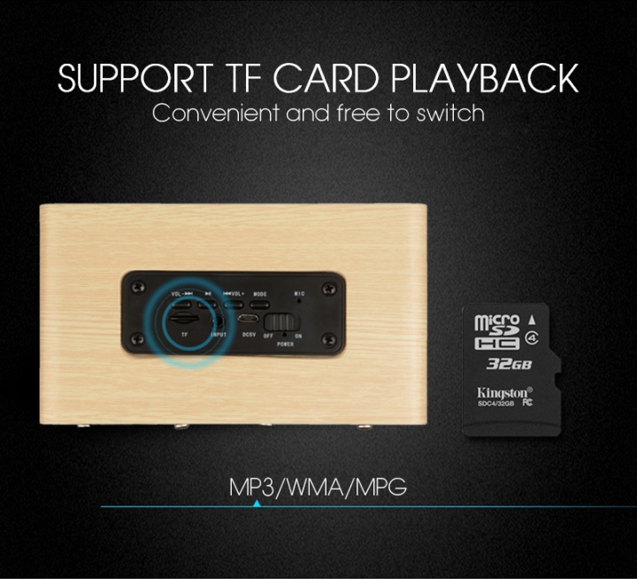 Wooden Wireless Bluetooth Speaker Portable HiFi Shock Bass TF card Soundbar for Phone