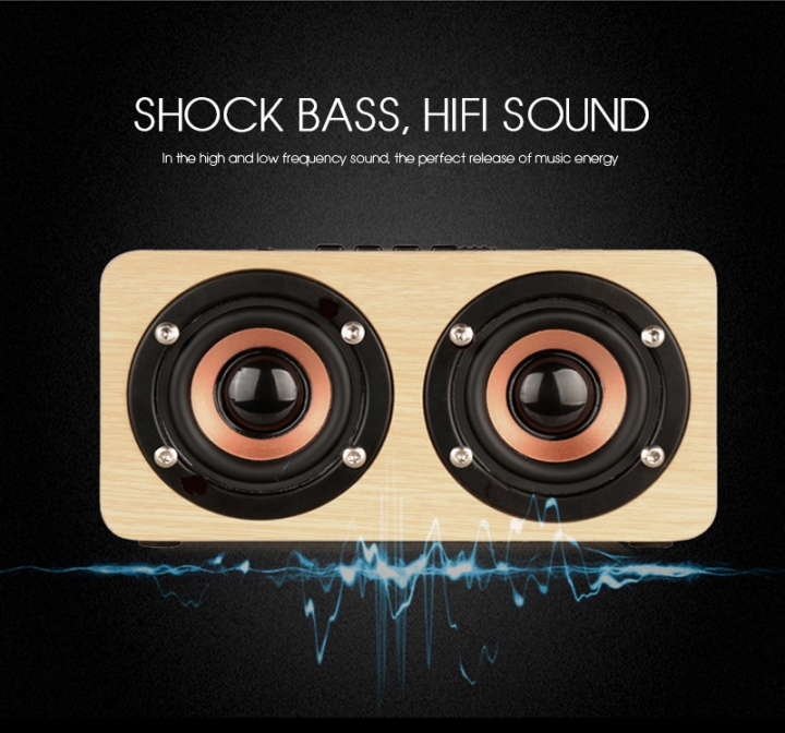 Wooden Wireless Bluetooth Speaker Portable HiFi Shock Bass TF card Soundbar for Phone