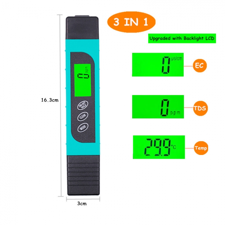TDS EC Meter Temperature Tester pen 3 In1 Function Conductivity Water Quality Measurement Tool