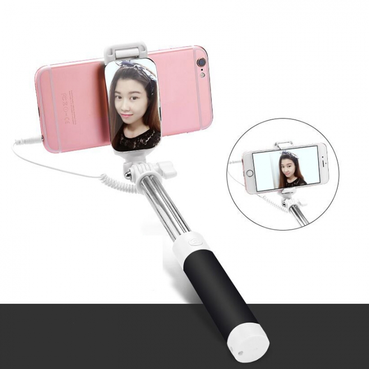 Mini Portable Extendable Wired Selfie Stick Cable Mirror Autodyne Artifact For Smart Phone