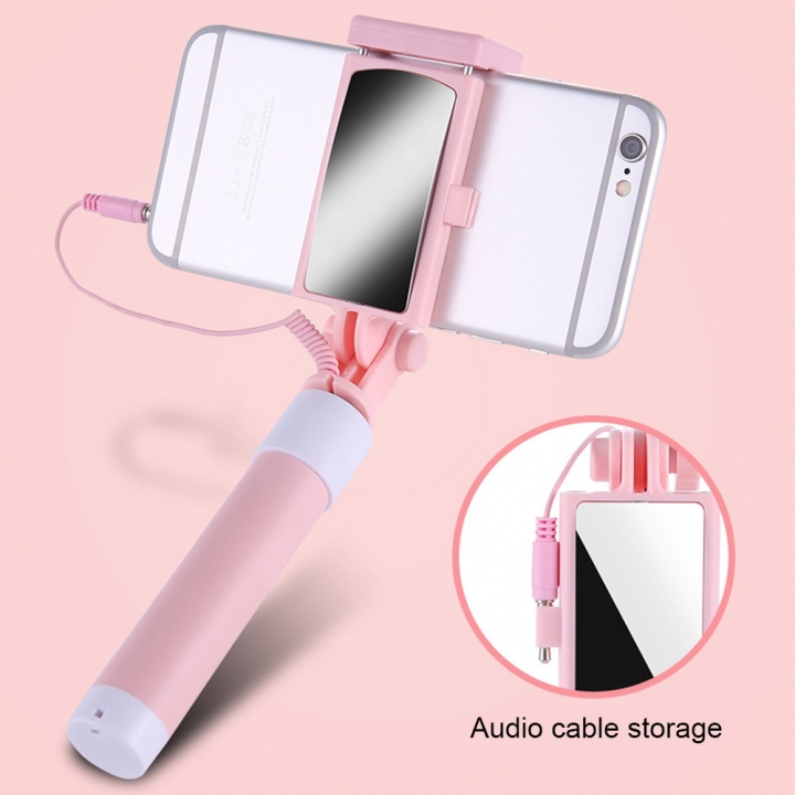 Mini Portable Extendable Wired Selfie Stick Cable Mirror Autodyne Artifact For Smart Phone