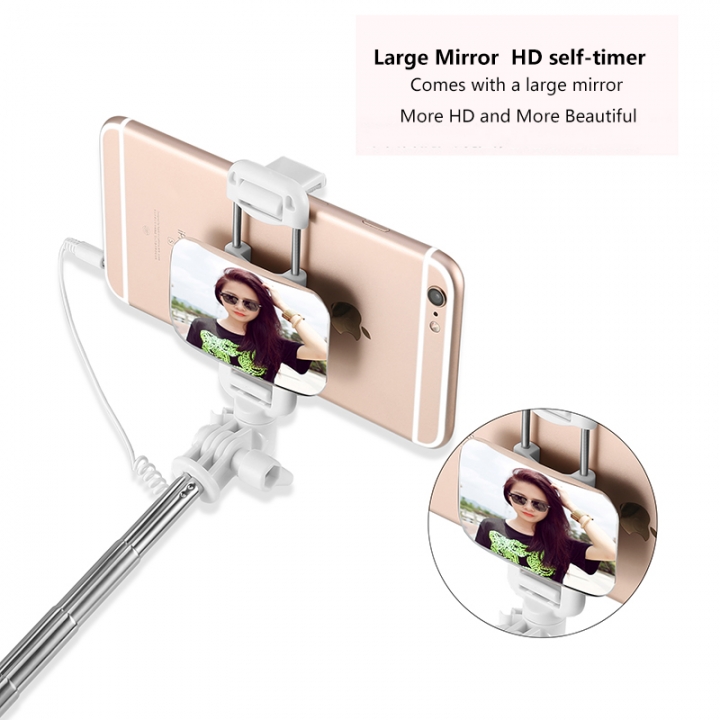 Mini Portable Extendable Wired Selfie Stick Cable Mirror Autodyne Artifact For Smart Phone