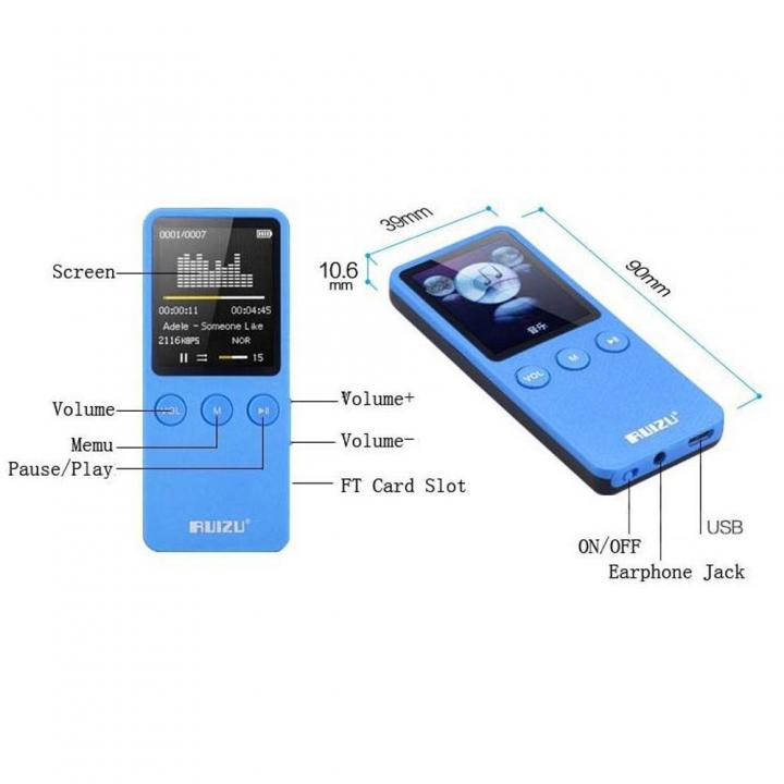 RUIZU X08 8GB MP3 Music Video Player Support 64GB TF Card With High Sound Quality Voice Recorder