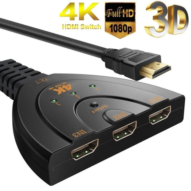 3D Mini 3 Port HDMI Switch 1.4b 4K Switcher HDMI Splitter 1080P 3 in 1 out Port Hub for DVD TV PC