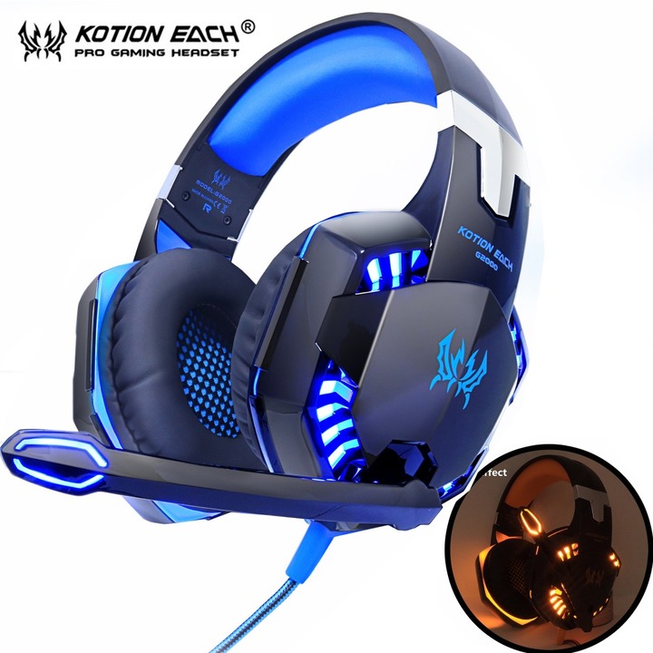 Gaming Headset Stereo Sound 2.2m Wired Headphone with Mic Noise Cancelling LED Light for Computer PC