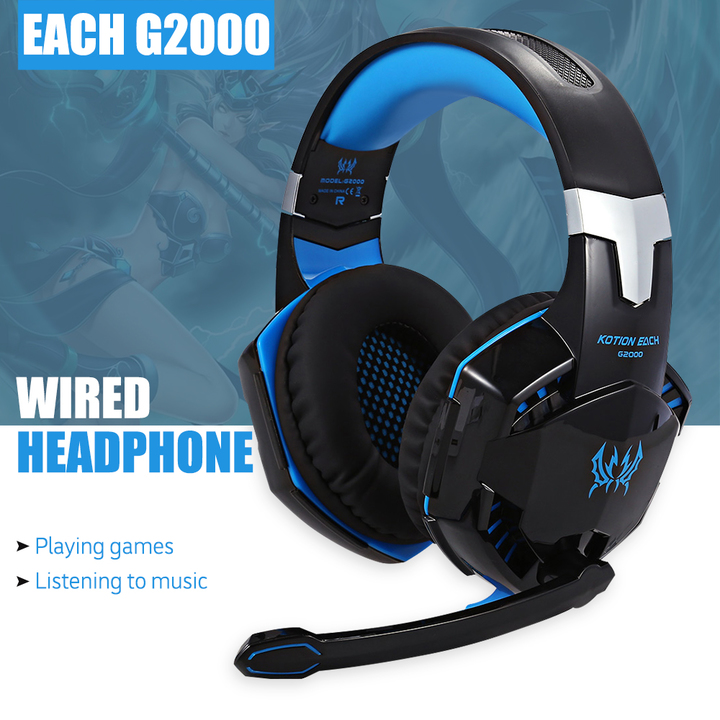 Gaming Headset Stereo Sound 2.2m Wired Headphone with Mic Noise Cancelling LED Light for Computer PC