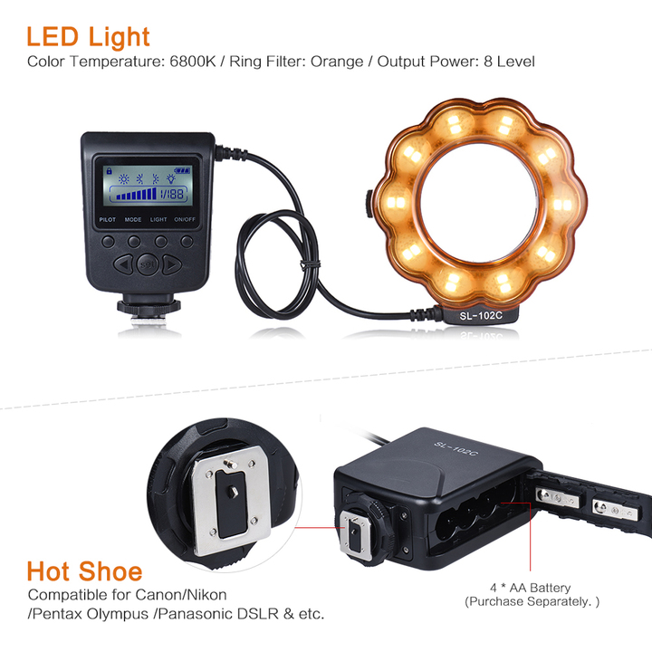 Macro LED Ring Flash Fill-in Light Lamp Brightness Adjustable LCD Display for Canon Nikon Pentax