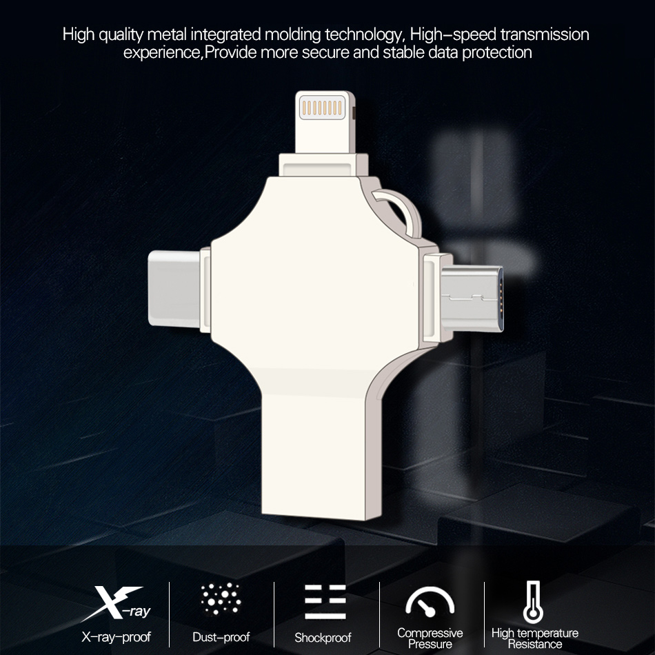 4 in 1 USB Flash Drive Pen Drive For iPhone /Type C Device Micro Usb Stick 16 32 64 128 Pendrive