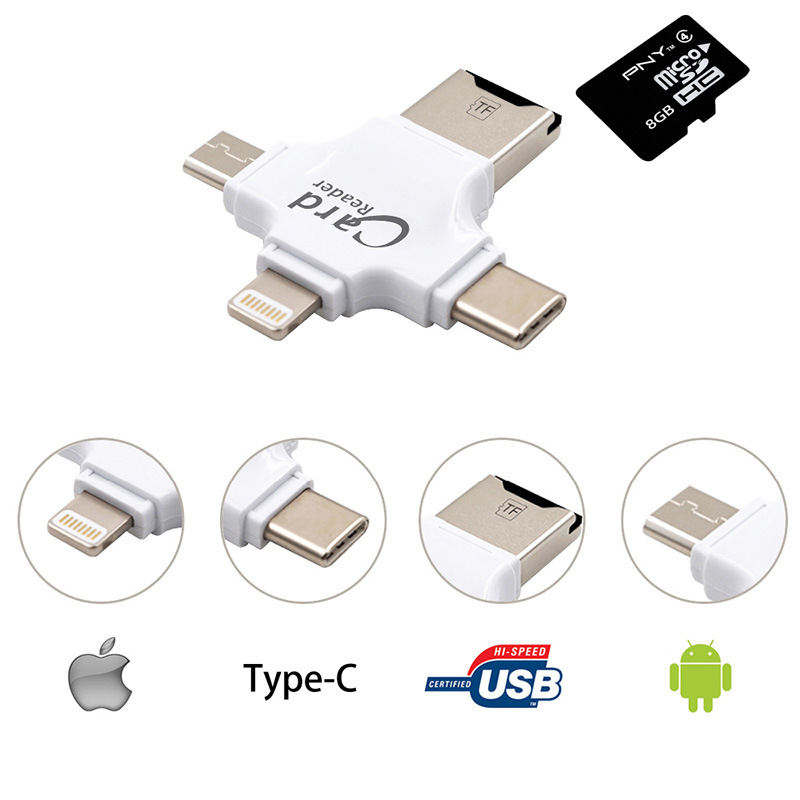 4 in 1 Card Reader usb-C Micro USB MicroSD tipo C for Android ipad/iphone MacBook OTG TF SD reader