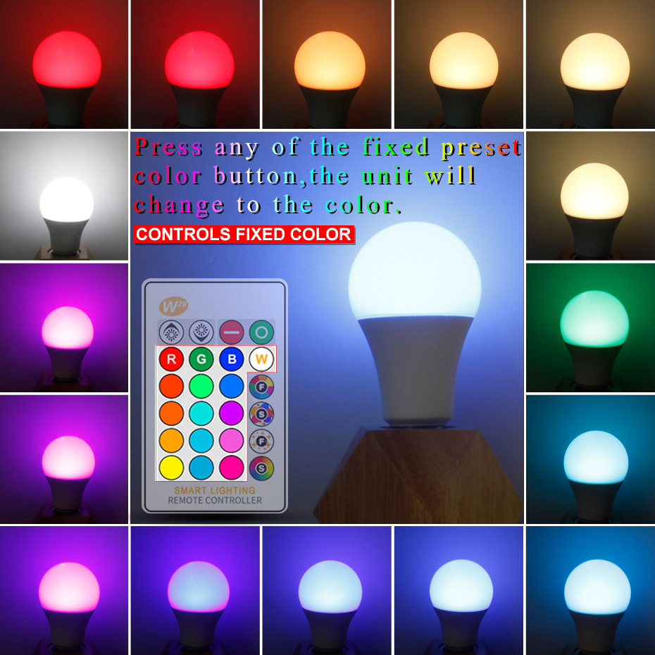 Magic RGB LED Light Bulb Smart Lighting Lamp Color Change With Remote Controller 5 10 15W Smart Bulb