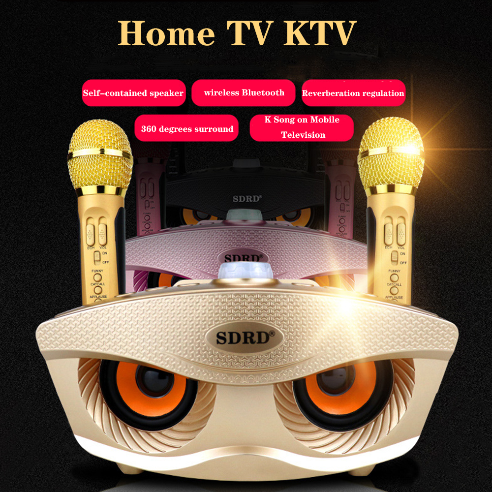 Bluetooth Karaoke Speaker Two Wireless Microphone Stereo Subwoofer 3D Stereo surround sound Speaker