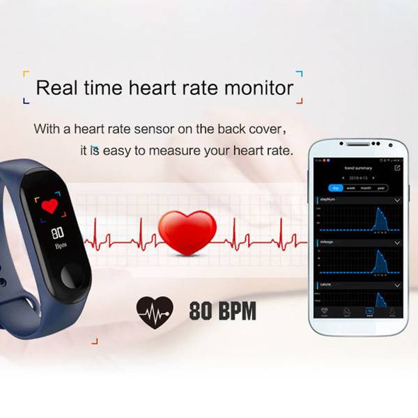 Waterproof IP65 Bluetooth Smart Band Sport Heart Rate Monitor Fitness Tracker Smart Watch Bracelet