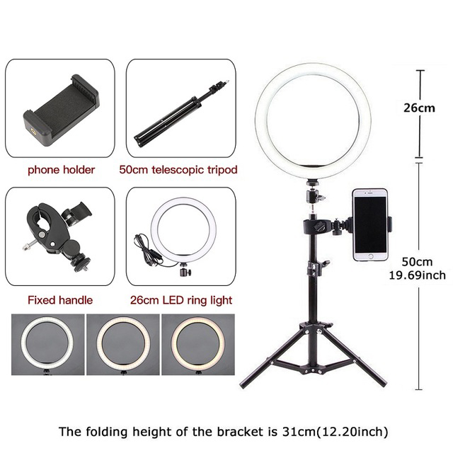 26cm Photography Dimmable Ring Light Makeup Led Fill Light Lamp For LiveVideo Phone Holder Tripod