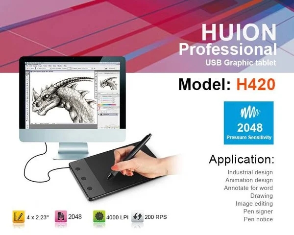 Huion H420 4-Inch Digital Tablets USB Signature Pen Tablet Art Design Graphics Drawing Game Tablet