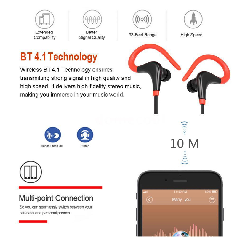 Bluetooth Earphone Sports Wireless SweatProof Bluetooth Bass Earphone Earbuds With Mic