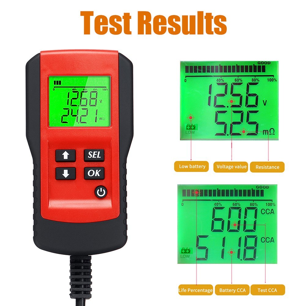 Digital 12V Car Battery Tester Load Test and Analyzer of Battery Life Percentage Deep Cycle Battery