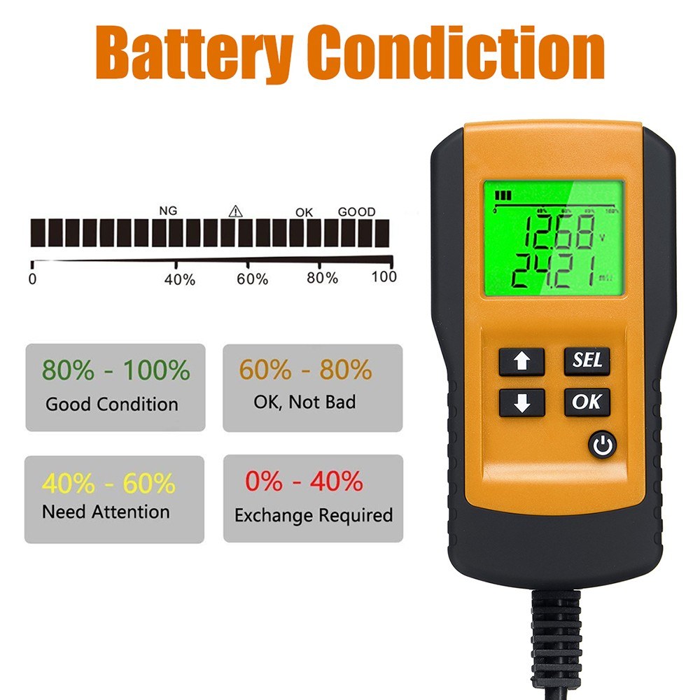 Digital 12V Car Battery Tester Load Test and Analyzer of Battery Life Percentage Deep Cycle Battery