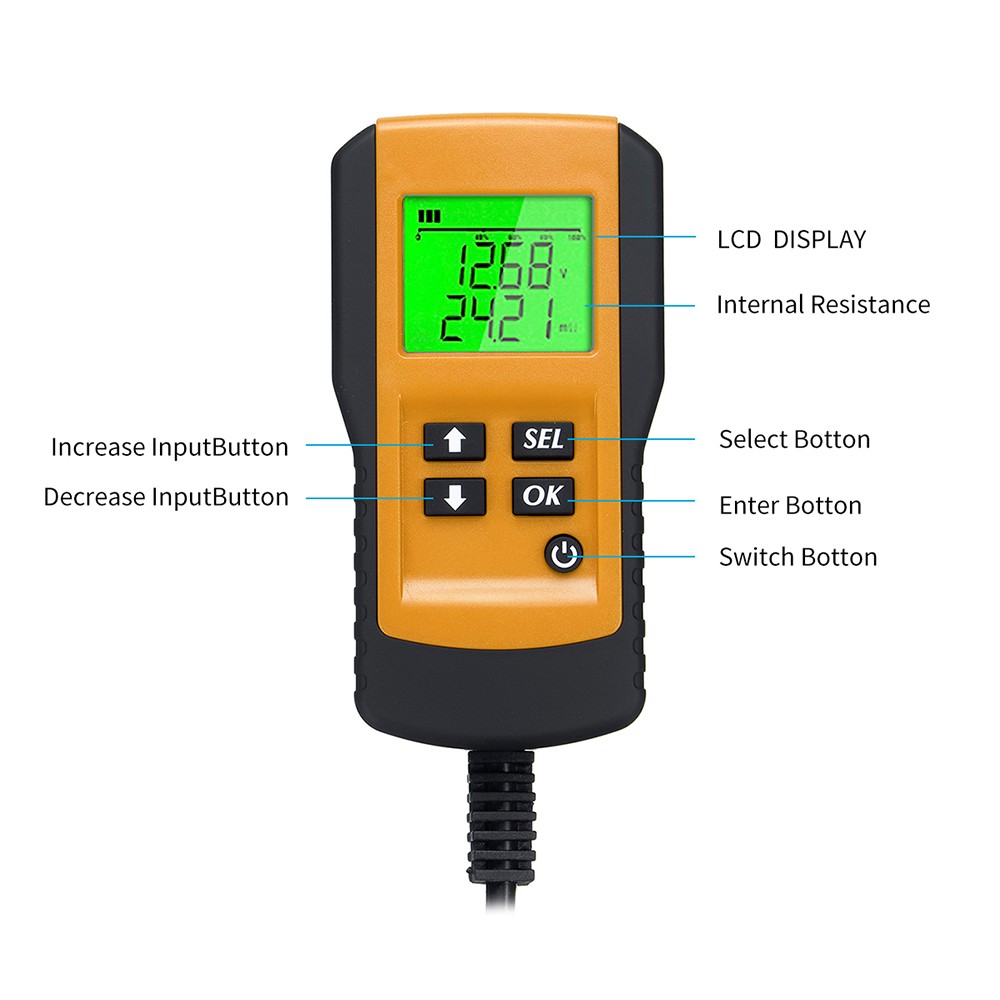 Digital 12V Car Battery Tester Load Test and Analyzer of Battery Life Percentage Deep Cycle Battery