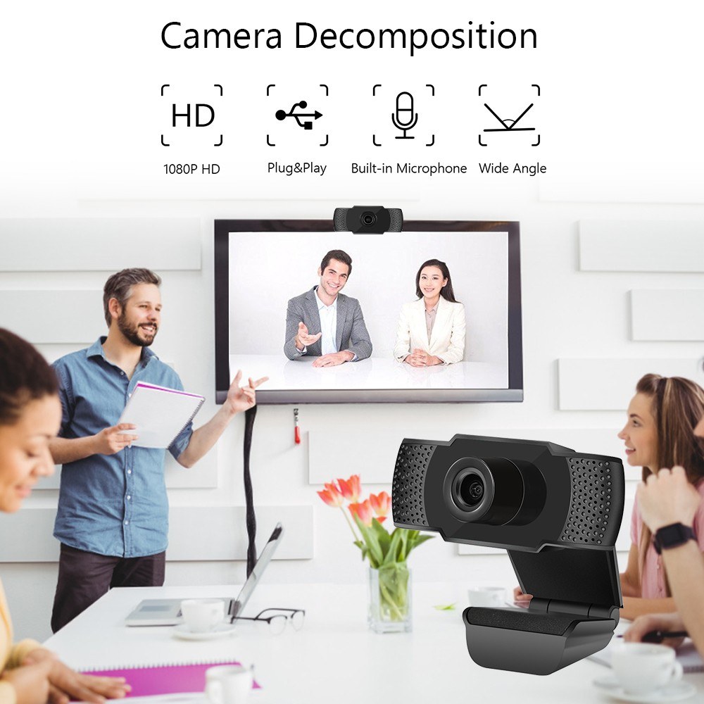 Webcam 1080P USB Web Camera with Microphone for Online Meeting Plug and Play for PC Desktop Laptop