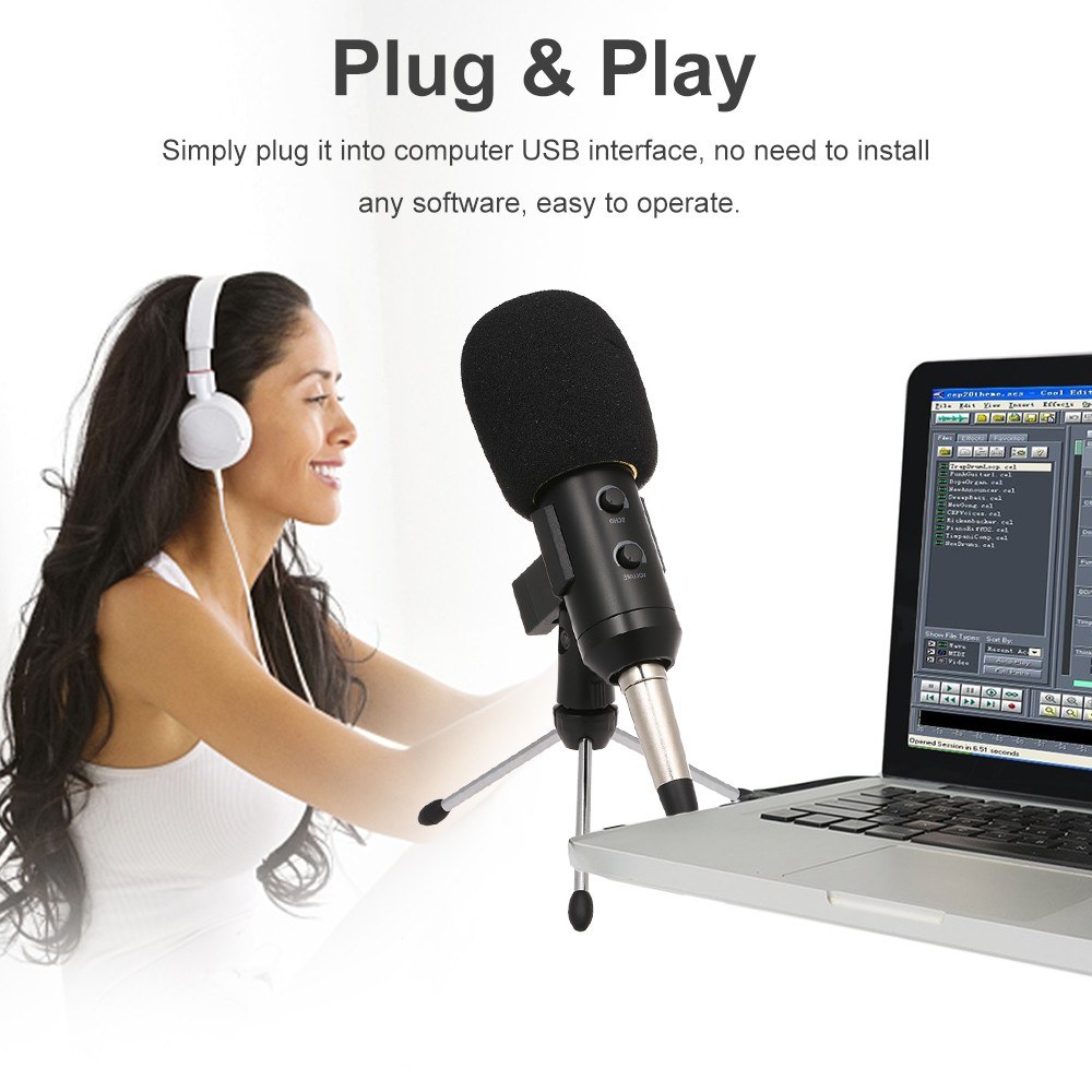 USB Condenser Microphone Plug Play for Home Studio Voice Chat Recording Meeting Computer Microphone