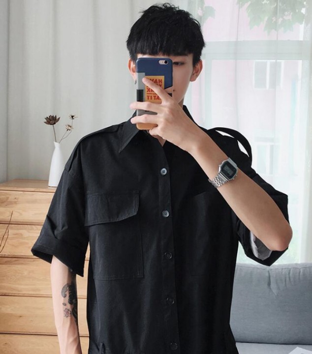 New Mens Clothing Hair Stylist Fashion Loose Summer Short Sleeve