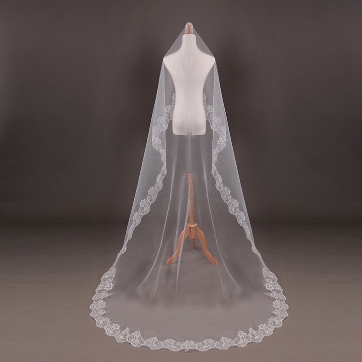 Mariage 5m One Layer Lace Edge White Ivory Cathedral Wedding Veil