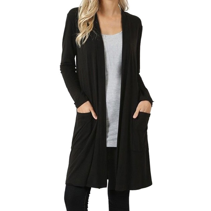Sweater Women Open Stitch Front Fly Away Cardigan Sweater Long