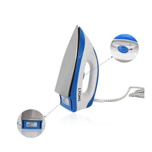 Lyons Dry Iron Box - HD198A - White &amp; Blue- 1000w- Non sttick