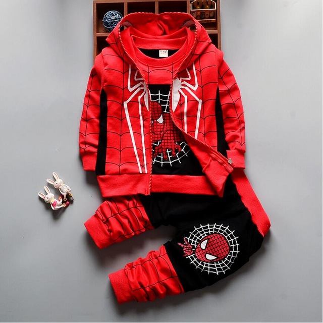 High quality Clothing Sets Kids Coat jacket T Shirt Pants 3 Pcs Children Sport Suits Boys Spider Clothes Set