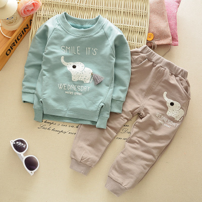 High quality Spring baby children boys girls Cartoon Elephant Cotton Clothing Sets T-Shirt Pants Sets Suit 12M-4T