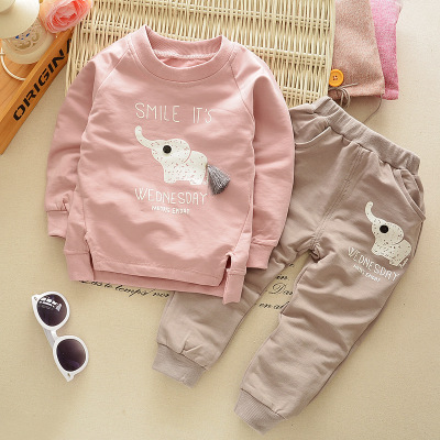 High quality Spring baby children boys girls Cartoon Elephant Cotton Clothing Sets T-Shirt Pants Sets Suit 12M-4T