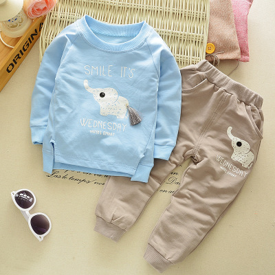 High quality Spring baby children boys girls Cartoon Elephant Cotton Clothing Sets T-Shirt Pants Sets Suit 12M-4T