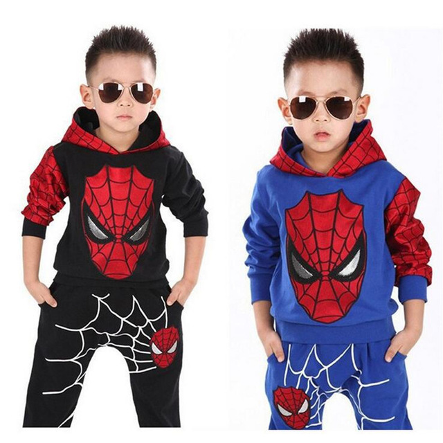 High quality Marvel Comic Classic Spider-man Child Costume Sports suit 2 pieces set Tracksuits boys Clothing sets