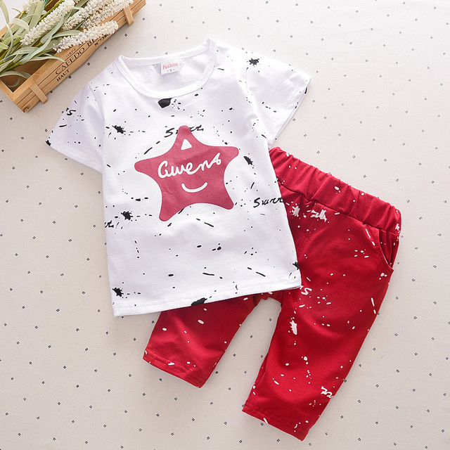 High quality Toddler Boys Clothes Summer Star Printed Kids Shorts Suits Casual Cotton Children Clothing Set