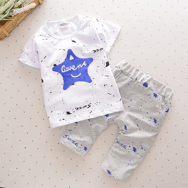 High quality Toddler Boys Clothes Summer Star Printed Kids Shorts Suits Casual Cotton Children Clothing Set