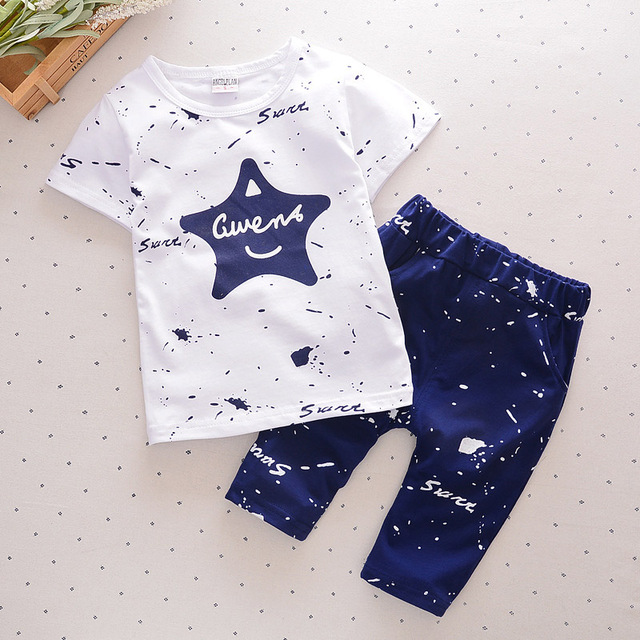 High quality Toddler Boys Clothes Summer Star Printed Kids Shorts Suits Casual Cotton Children Clothing Set