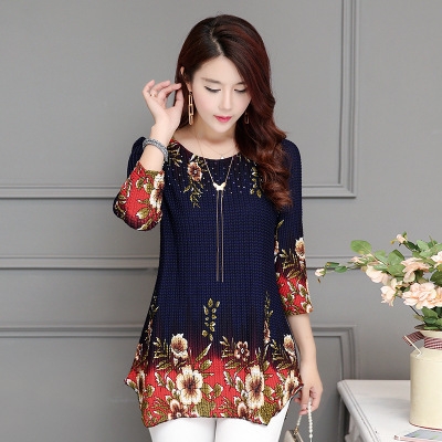 High quality Women blouses shirt Casual loose printed chiffon blouses plus size women tops