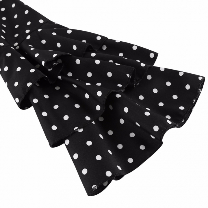 High quality Elegant Polka Dot Print Flare Sleeve Women Shirts Long Sleeve Chiffon Blouse Tops