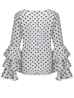 High quality Elegant Polka Dot Print Flare Sleeve Women Shirts Long Sleeve Chiffon Blouse Tops