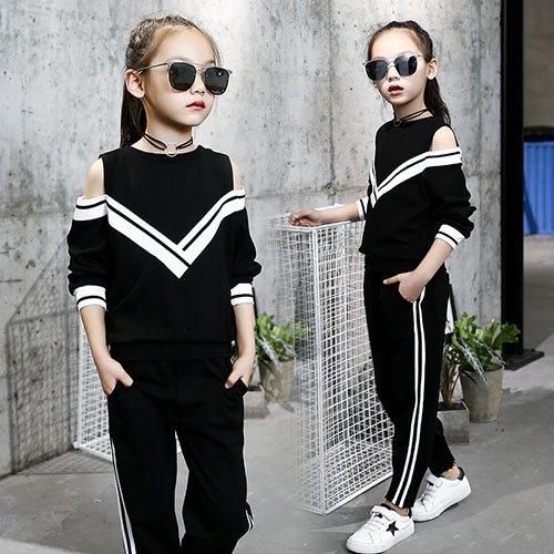 girls tracksuits sets kids sports suits off shoulder long sleeve t shirts and pants sets for girl