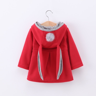 High quality Cute Rabbit Ear Hooded Girls Coat Autumn Tops Kids Warm Jacket Outerwear